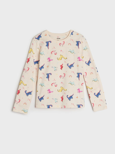 Sinsay Girl's Light Beige Unicorn & Dinosaur Printed Pajama Set 2pcs | Sinsay In Lebanon