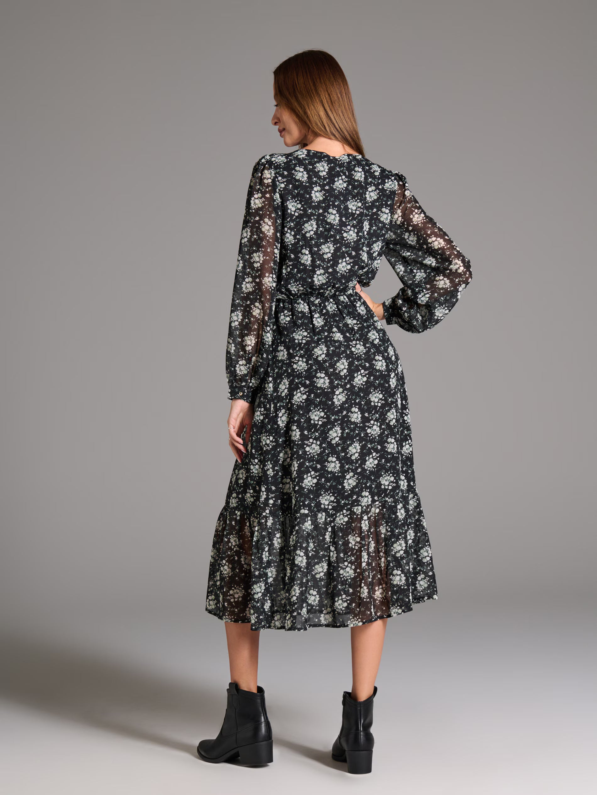 Sinsay Women Black Floral Long Sleeve Midi Dress | Sinsay in Lebanon