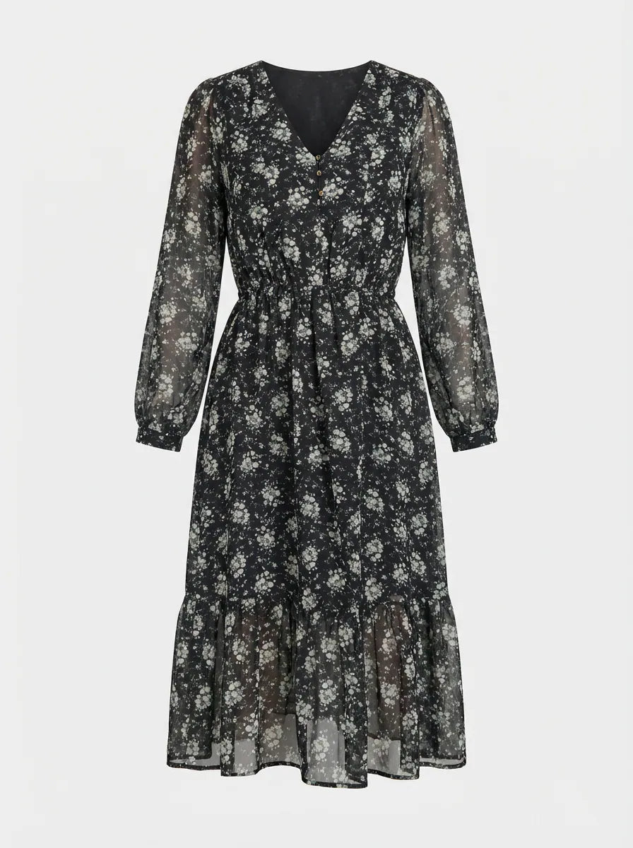 Sinsay Women Black Floral Long Sleeve Midi Dress | Sinsay in Lebanon