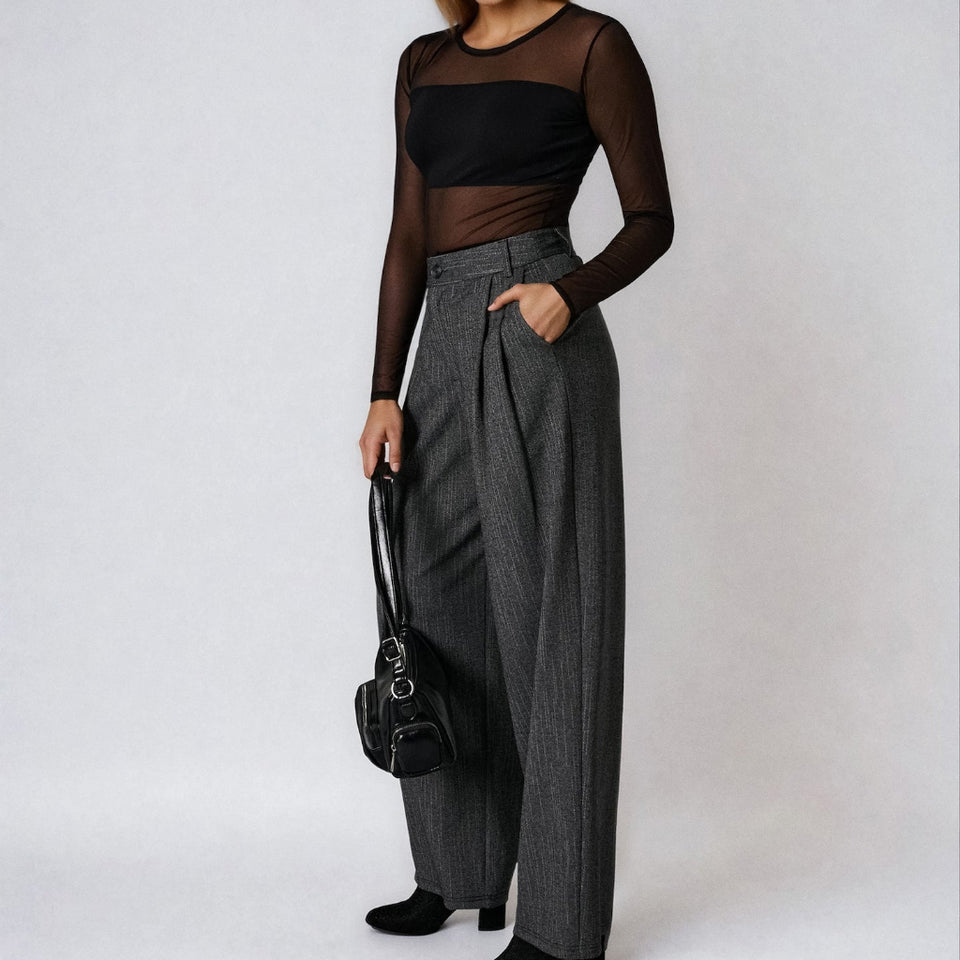 Sinsay Women's Dark Grey Wide Leg Straight Trousers