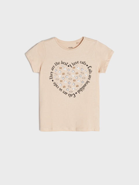 Sinsay Girl's Beige Printed Short Sleeves T-Shirt | Sinsay In Lebanon