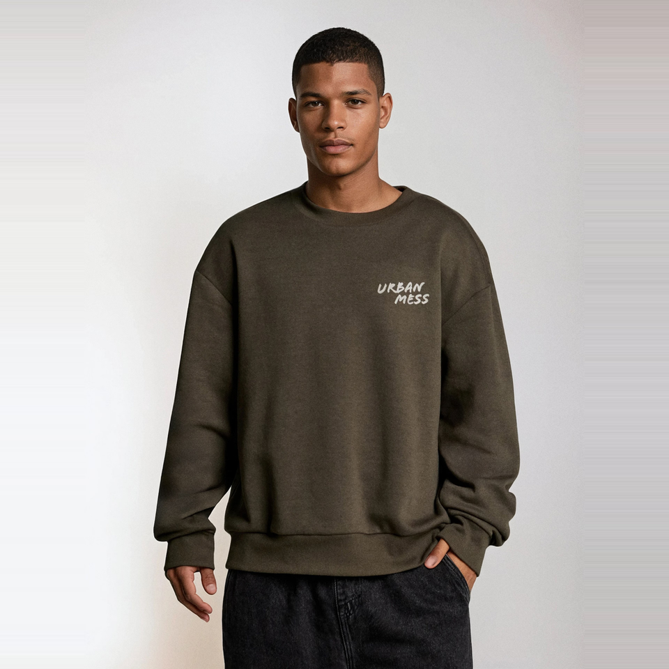 Sinsay Men's Dark Olive Urban Mess Chest Printed Sweatshirt