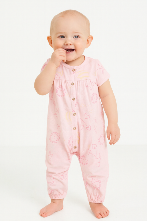 Sinsay Fox & Bunny Baby Girl's Baby Pink Short Sleeve Overall | Sinsay In Lebanon