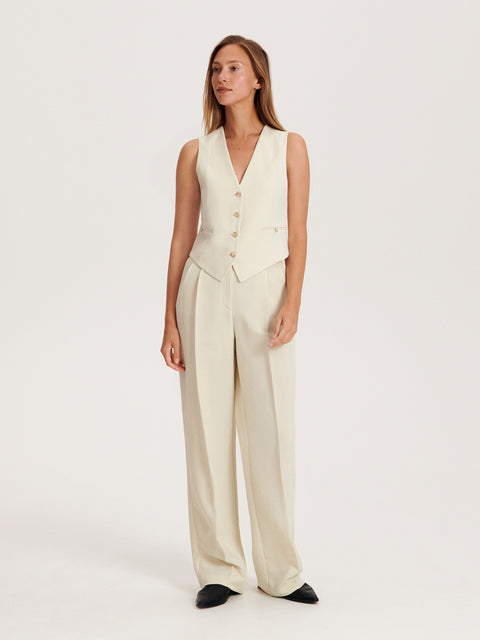 Reserved Women's Light Yellow Trousers With Pressed Crease | Reserved In Lebanon