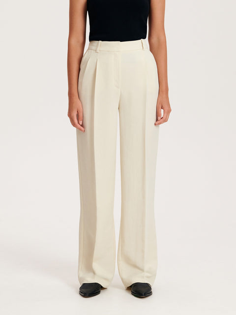 Reserved Women's Light Yellow Trousers With Pressed Crease | Reserved In Lebanon