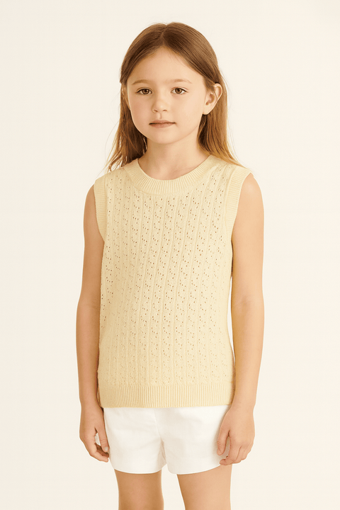 POMPdeLUX Girl's Beige Maggie Knit Top| POMPdeLUX in Lebanon
