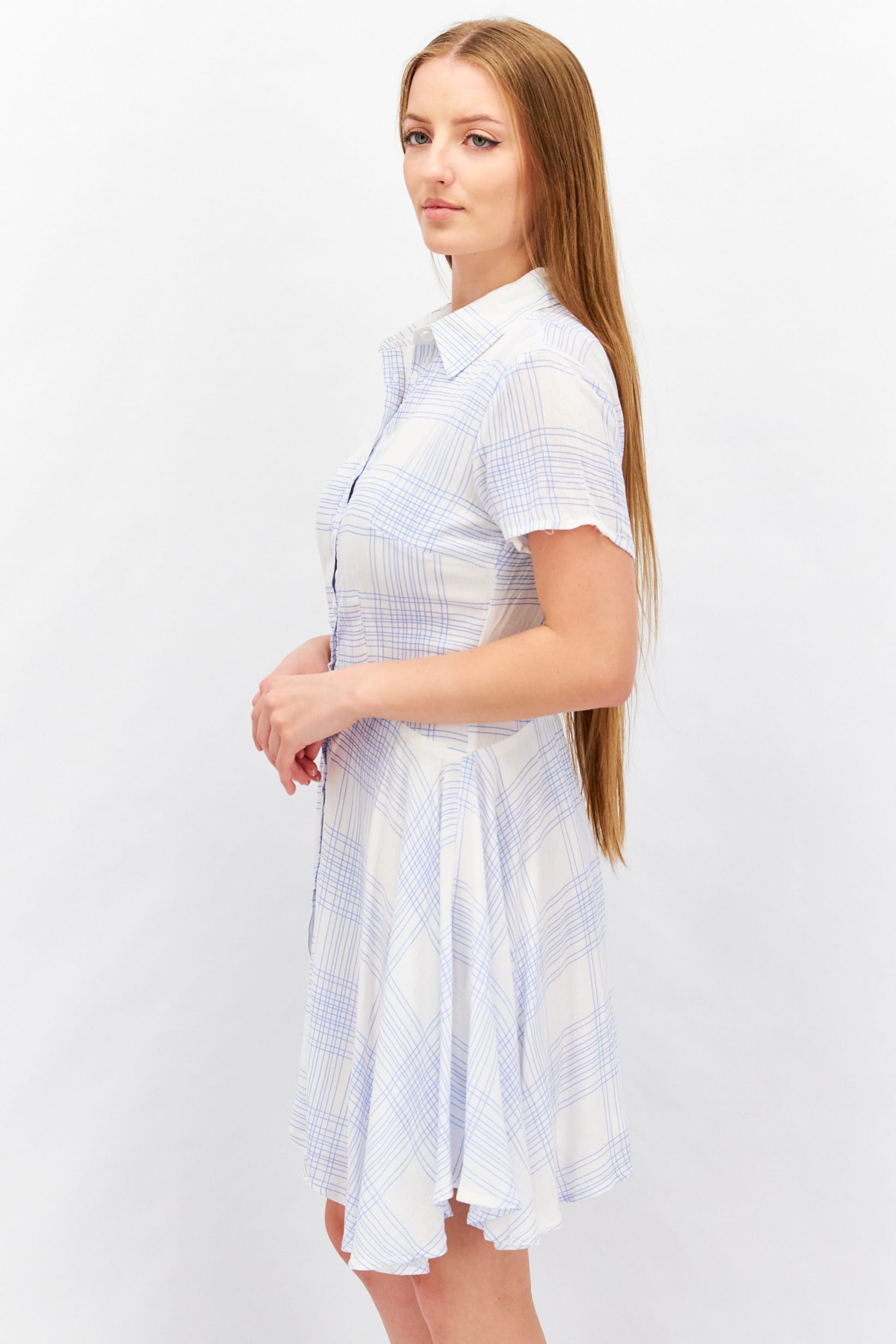 Missguided Women's White/Blue Shirt  Dress AMF1039