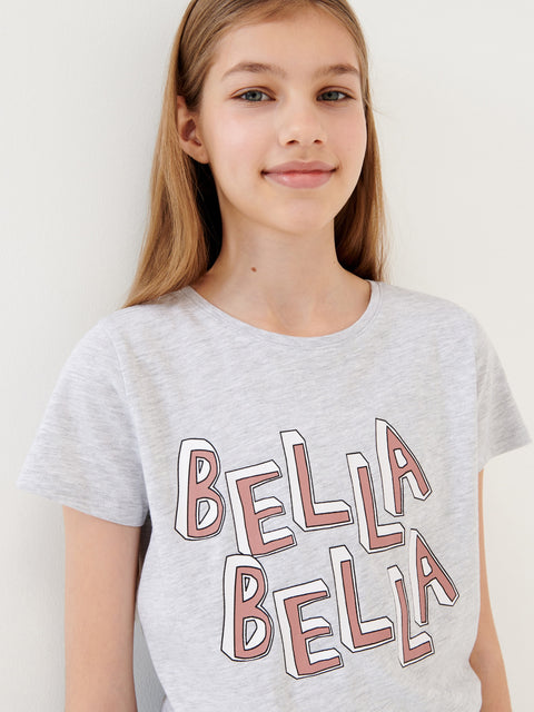 Sinsay Girl's Light Grey T-Shirt With Print | Sinsay In Lebanon