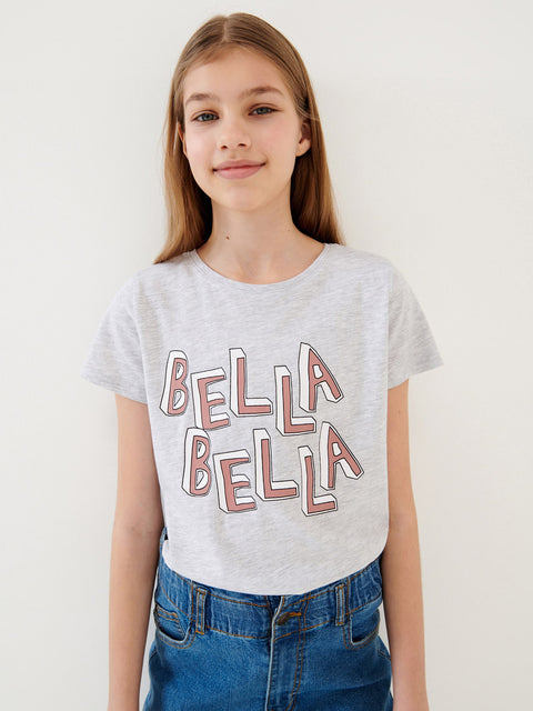 Sinsay Girl's Light Grey T-Shirt With Print | Sinsay In Lebanon