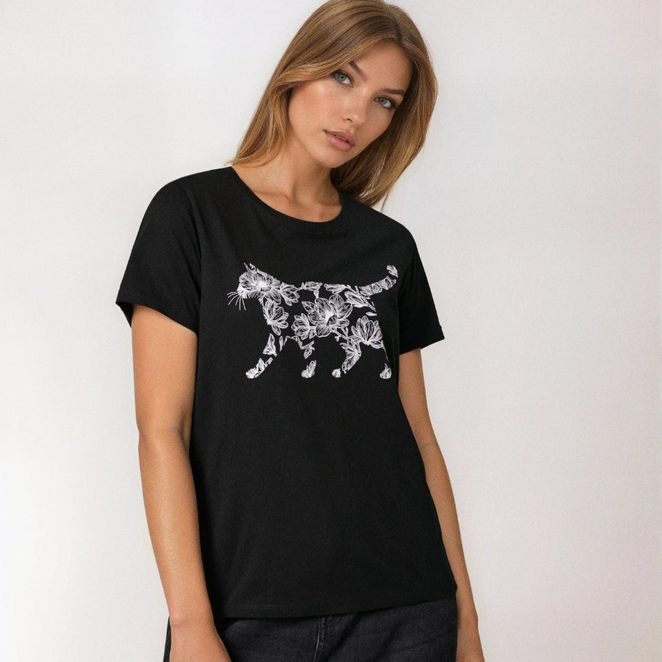 Sinsay Women's Black Graphic Printed Short Sleeve T-Shirt
