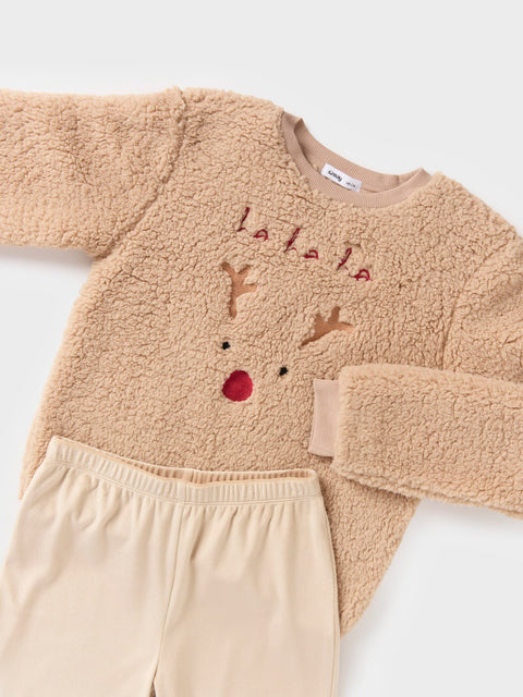 Sinsay Girl's Beige Fluffy Christmas Printed 2 pcs Pajama Set|Sinsay In Lebanon