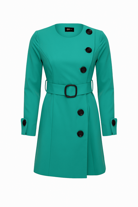 Only Women's Green Side Buttons Belted Coat | Only In Lebanon
