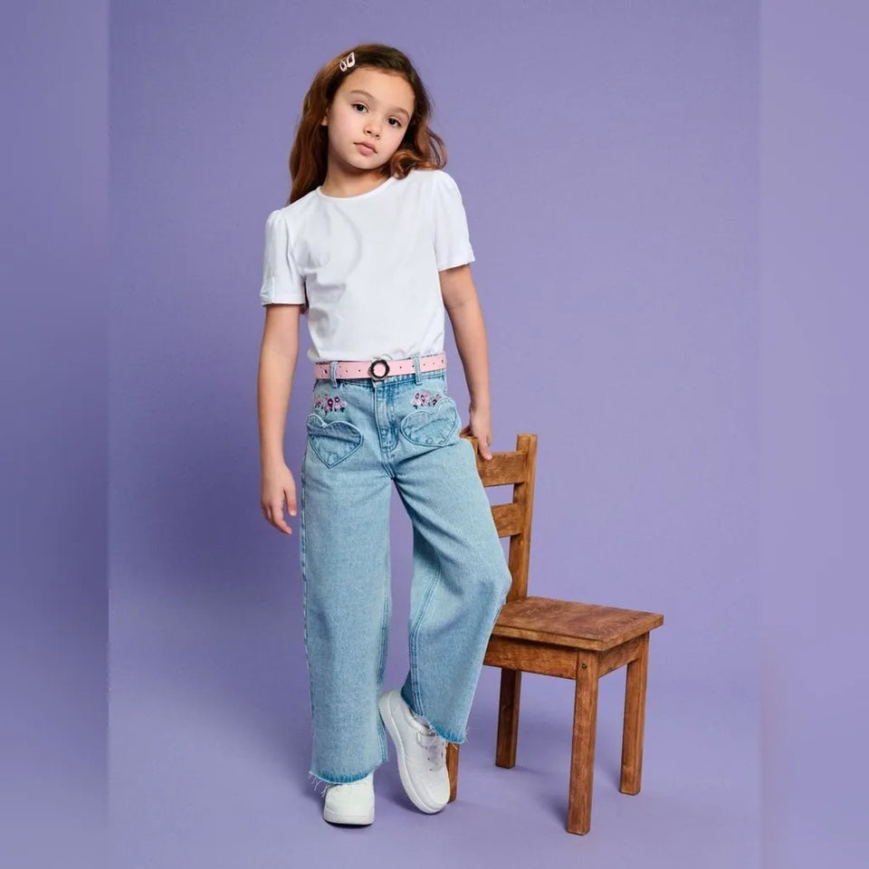 Sinsay Girl's Light Blue Heart Pockets Denim Jeans