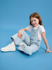 Sinsay Girl's Light Blue Wide Leg Denim Overall With Hearts | Sinsay In Lebanon