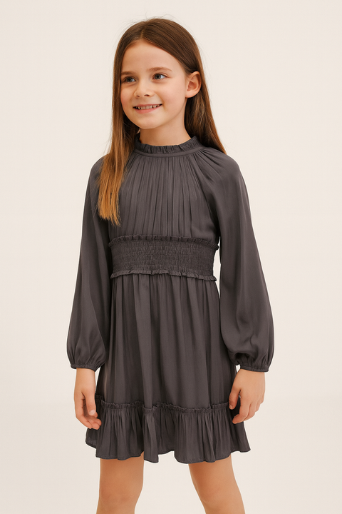Reserved Girl's Dark Grey Long Sleeve Dress | Reserved In Lebanon