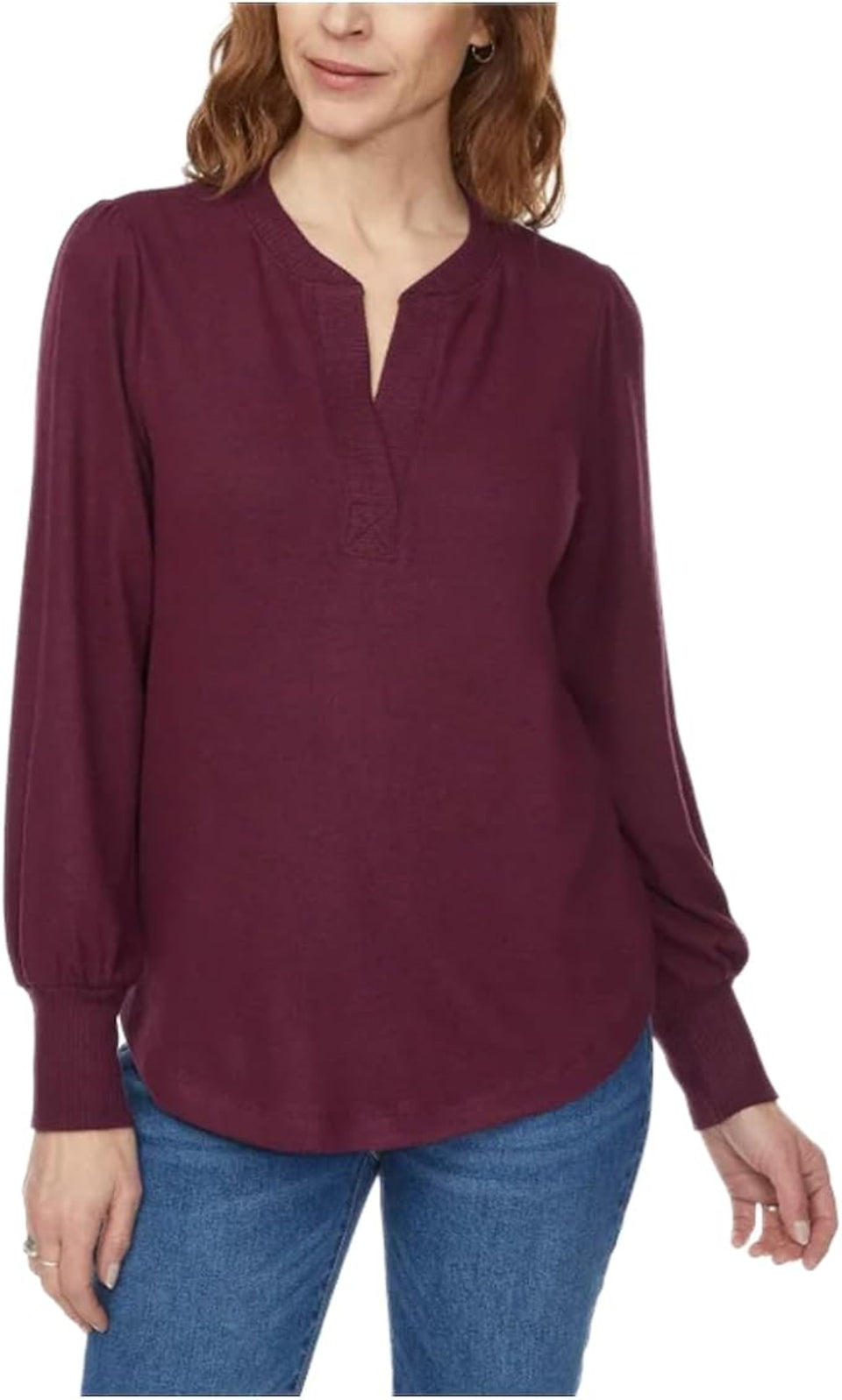 Buffalo David Bitton Women's Plum Long Sleeve Cozy V-Neck Blouse