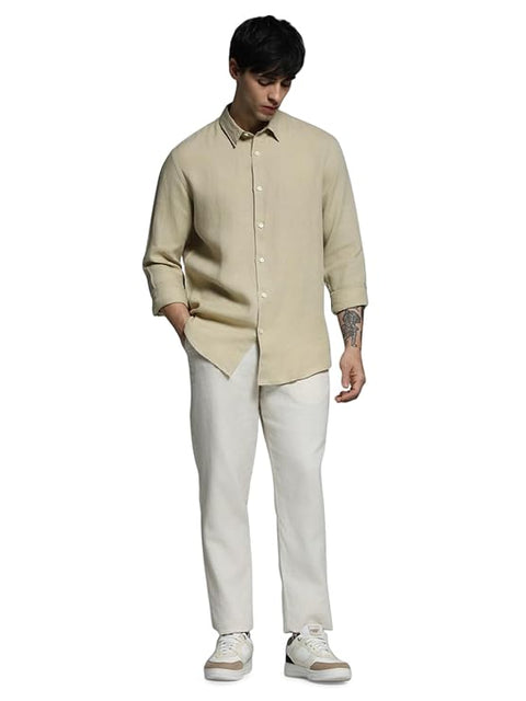 Jack & Jones Men's Beige Etwill Solid Long Sleeve Shirt | Jack & Jones In Lebanon