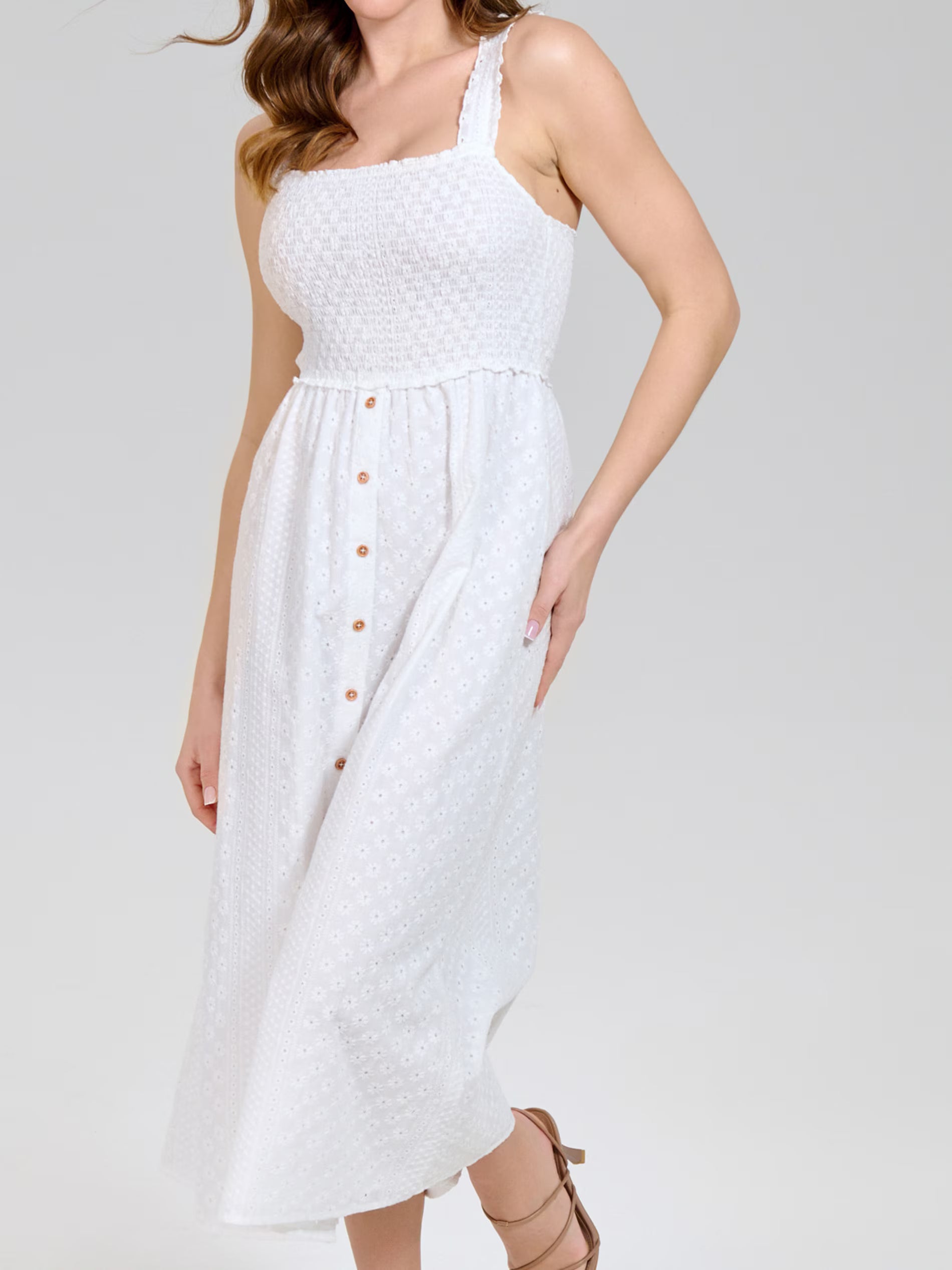 Sinsay Women's White Midi Dress With Embroidered Decoration | Sinsay In Lebanon