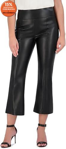 BCBGMAXAZRIA Women's Black Faux Leather Bell Shape Crop Pant | BCBGMAXAZRIA  In Lebanon