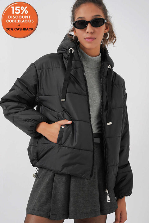 Big Dart Women's Black Hooded Puffer Jacket  | Big Dart In Lebanon