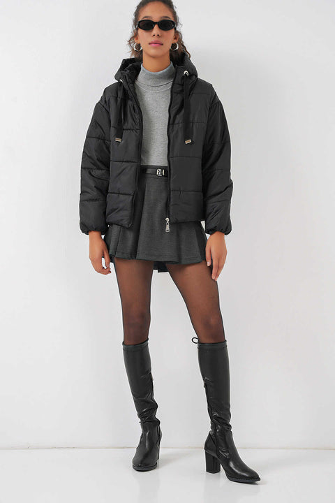 Big Dart Women's Black Hooded Puffer Jacket  | Big Dart In Lebanon