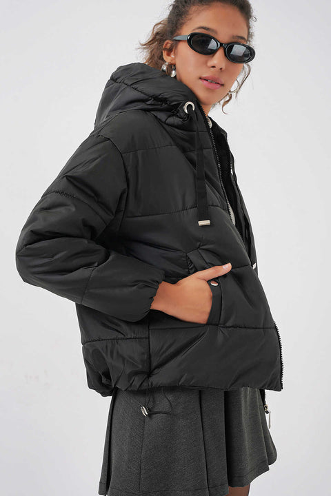 Big Dart Women's Black Hooded Puffer Jacket  | Big Dart In Lebanon