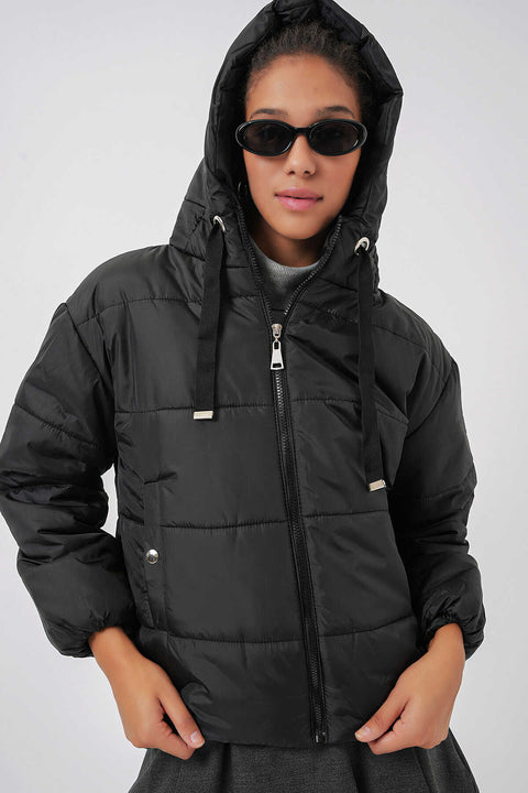 Big Dart Women's Black Hooded Puffer Jacket  | Big Dart In Lebanon