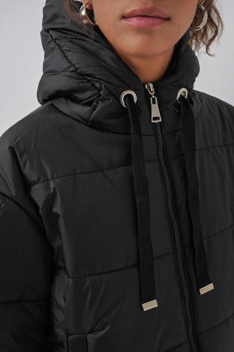 Big Dart Women's Black Hooded Puffer Jacket  | Big Dart In Lebanon
