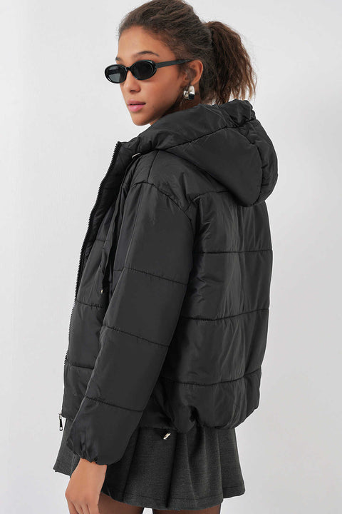 Big Dart Women's Black Hooded Puffer Jacket  | Big Dart In Lebanon