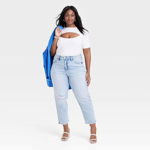 Ava & Viv Women's Light Blue High-Rise Cropped Slim Straight Jeans  |Ava & Viv In Lebanon