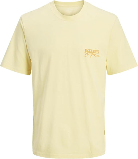 Jack & Jones Men's Light Yellow Joralmeria Stamp Crew Neck T-Shirt | Jack & Jones In Lebanon