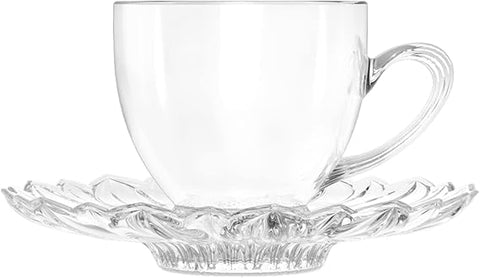 City Glass Ranchi Transparent Tea Cups Set With Saucer 12pc 210ML