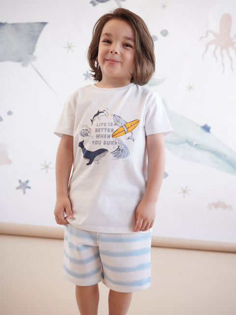 Sinsay Boy's White & Light Blue Striped Shorts | Sinsay In Lebanon