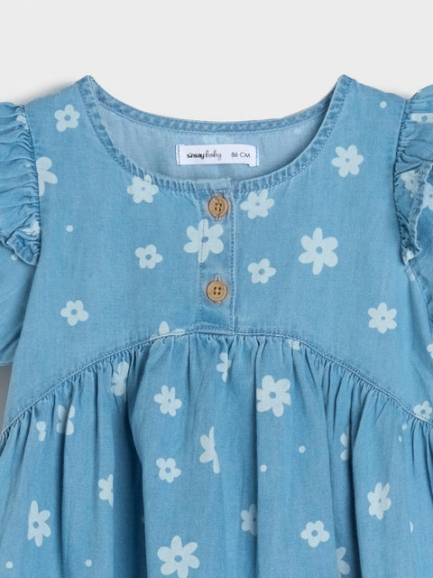 Sinsay Baby Girl's Blue Denim Floral Dress | Sinsay In Lebanon