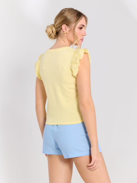 Sinsay Women's Yellow Ruffle Sleeve Crew Neck Blouse|Sinsay In Lebanon