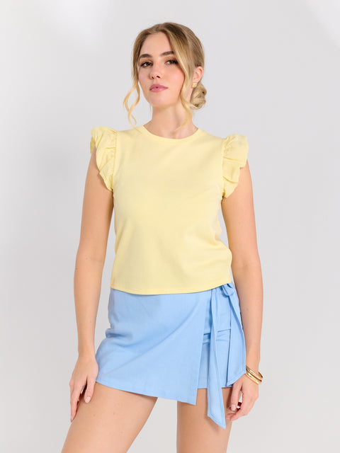 Sinsay Women's Yellow Ruffle Sleeve Crew Neck Blouse|Sinsay In Lebanon