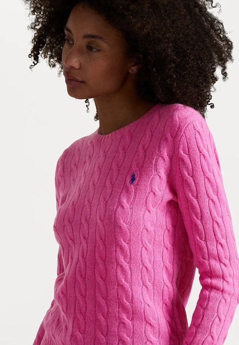 Polo Ralph Lauren Women's Fuchsia Cable Wool Cashmere Crew Neck Sweater|Polo Ralph Lauren In Lebanon