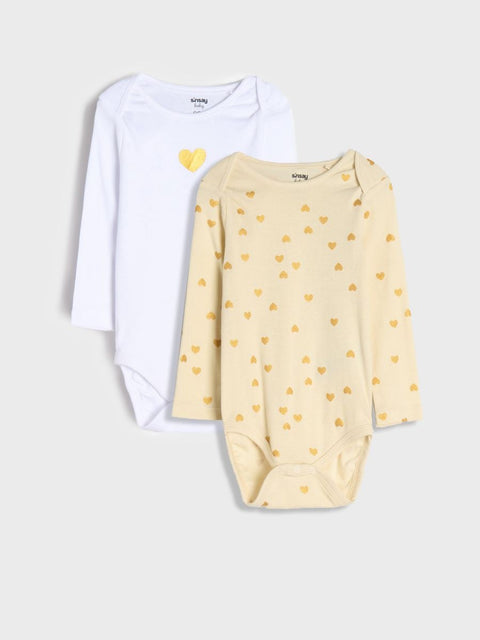Sinsay Baby Girl's White & Light Yellow Heart Printed Pack Of 2 Bodysuits | Sinsay In Lebanon