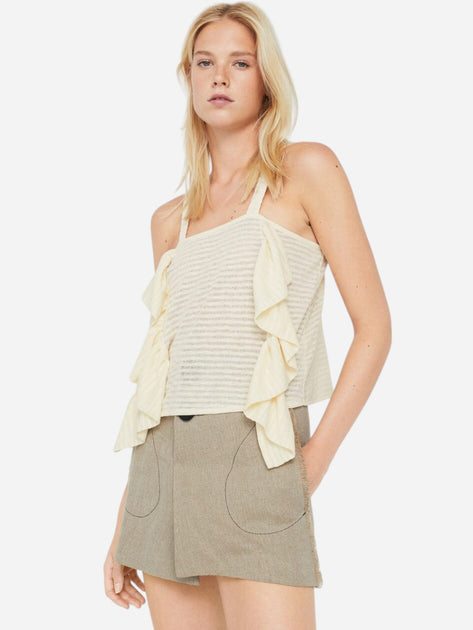Mango Women's Off White Ruffle Sleeveless Blouse |Mango In Lebanon