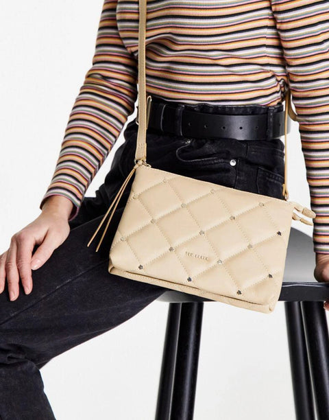 Ted Baker Women's Beige Parrker Quilted Studded Mini Cross Body Bag |Ted Baker In Lebanon