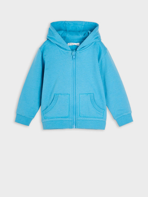 Blue hoodie on a light gray background