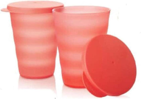 Tupperware Coral 2 Plastic Cups With Cover | Tupperware In Lebanon