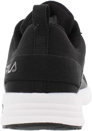 Black running shoe with white sole on a white background