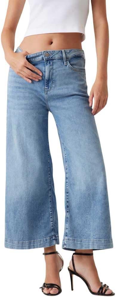 Guess Women's Blue Eco Bellflower Crop Wide Leg Jeans | Guess In Lebanon