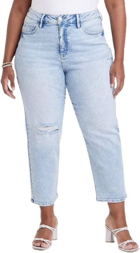 Ava & Viv Women's Light Blue High-Rise Cropped Slim Straight Jeans  |Ava & Viv In Lebanon