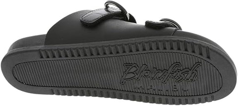 Black sandal with 'Blowfish' branding on the sole against a white background