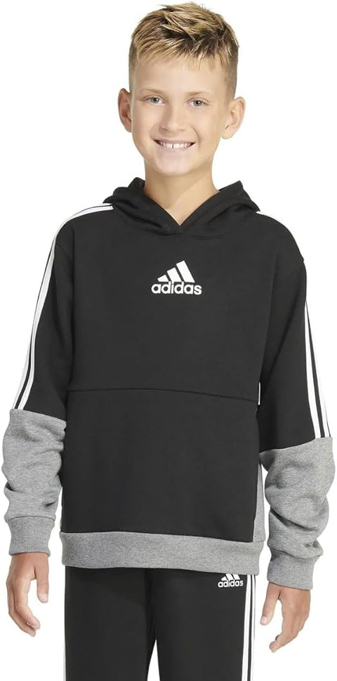 Adidas Big Boy's Black, Heather Grey Pullover Fleece Hoodie |Adidas In Lebanon