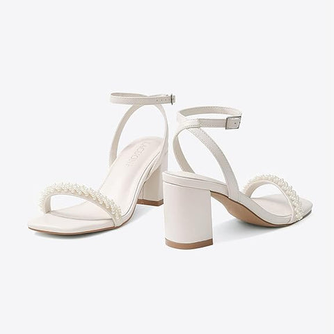 Lacuone Women's Buckle Square Toe Heeled Sandal | Lacuone In Lebanon