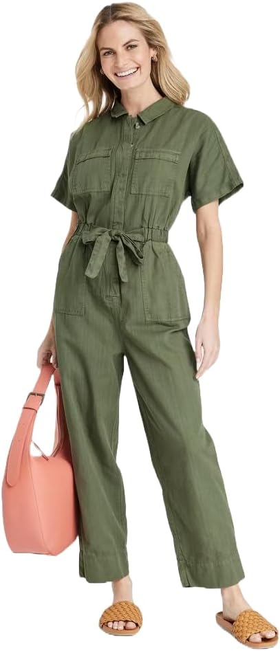 Universal Thread Women's Khaki Green Short Sleeve Button-Front Overall |Universal Thread In Lebanon