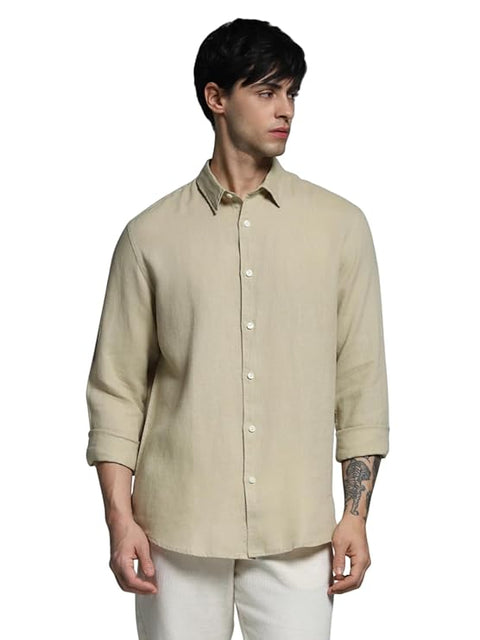 Jack & Jones Men's Beige Etwill Solid Long Sleeve Shirt | Jack & Jones In Lebanon